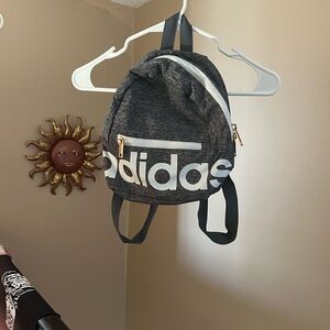 adidas Gray Mini Backpack with White Logo and Gold Zippers